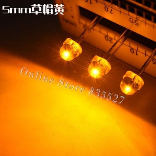 100PCS/LOT F5 straw hat yellow 5MM LED 5mm straw hat led lamp beads length:16-18mm