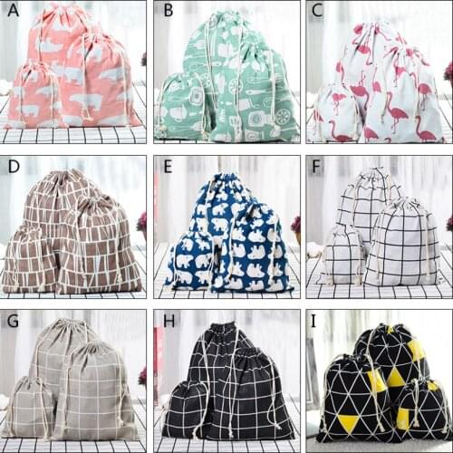 3pcs 3Sizes Linen Drawstring Bags For Clothes Printed Travel Storage Case for Underwear Sundries Storing Toys