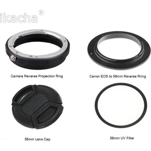 4 In1 Camera Macro Lens Reverse Adapter Protection Set for Canon 60D 70D 600D 700D 750D 1200D 100D Lens 58mm UV Filter