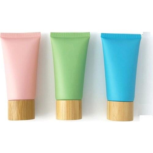 50g Bamboo Wood Screw Lid White Plastic Cosmetic Squeeze Tube Black Empty Packaging Refillable Bottles 25pcs/Lot