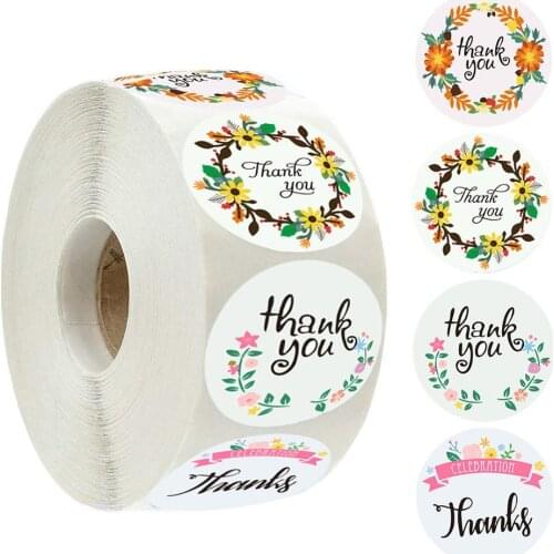 500pcs/roll Round Flower Sealing Stickers Thank You Baking Labels Handmade Crafts Pastry Flowers Gift Decoration