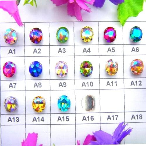 AB colors silver claw settings 7 Sizes Oval shape glass Crystal Sew on rhinestone beads wedding dress accessories trim