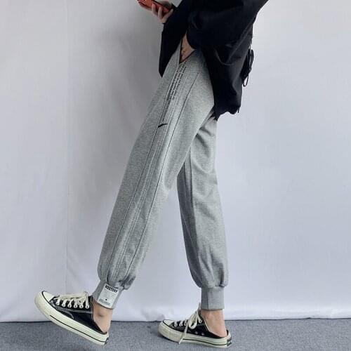 Cotton casual Pants Women 2021 Spring Summer New Elastic Waist Solid Basic Retro gray Loose Womens Harem Pants Joggers Trousers