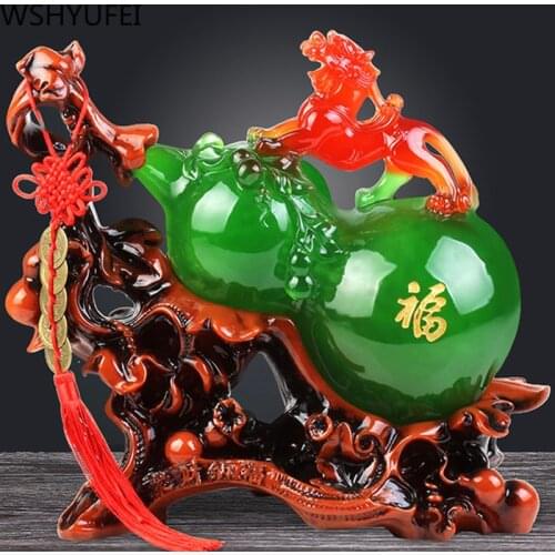 Lucky Fortune Feng Shui Gourd Statue Ornaments Resin Sculpture Crafts Home Decoration Accessories Housewarming Wedding Gifts