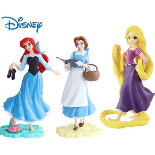Disney Genuine Princess Belle Ariel Rapunzel Action Figure Anime Figures Kawaii Dolls Collection Model Kids Toys for Girls Gifts