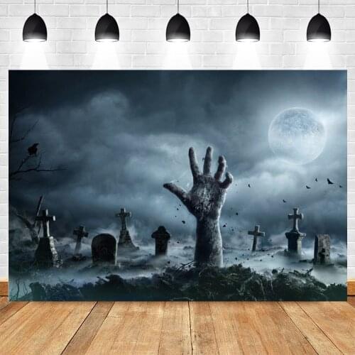 Halloween Background Tombstone Cemetery Grave Moon Hand Photography Backdrop Vinyl Photo Studio Photophone Photozone Photocall