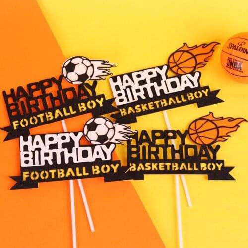 Football Paper Birthday Cake Topper Black Letters Basketball Baking Cake Topper for Boys Birthday Party Cake Decoration Supplies