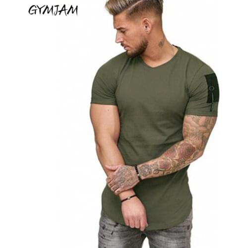 Summer new fashion zipper pocket mens T-shirt top quick-drying fitness sportswear jogger round neck short sleeve top