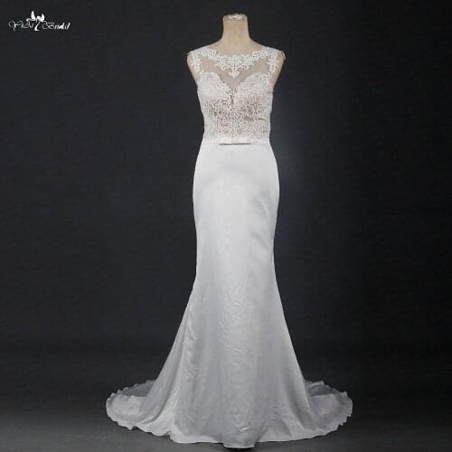 RSW1218 Illusion Boat Neckline Lace Up Back Vestido De Noiva Simples