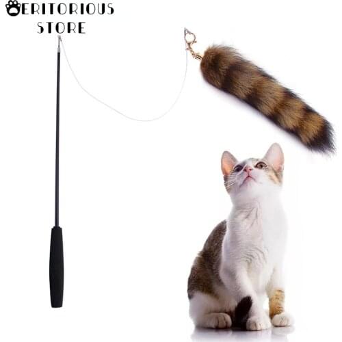 Interactive Cat Feather Toy Feather Teaser Stick Wand Pet Retractable Feather Bell Refill Replacement Catcher Product for Kitten