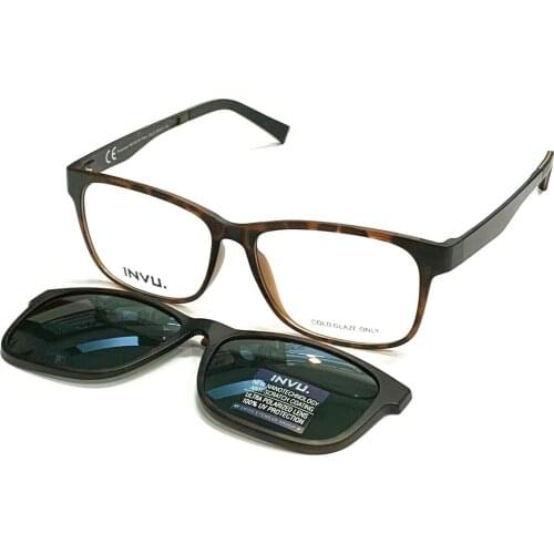 Invu. Frame with polarized Clip-on sunglasses magnet Mod. G4801B