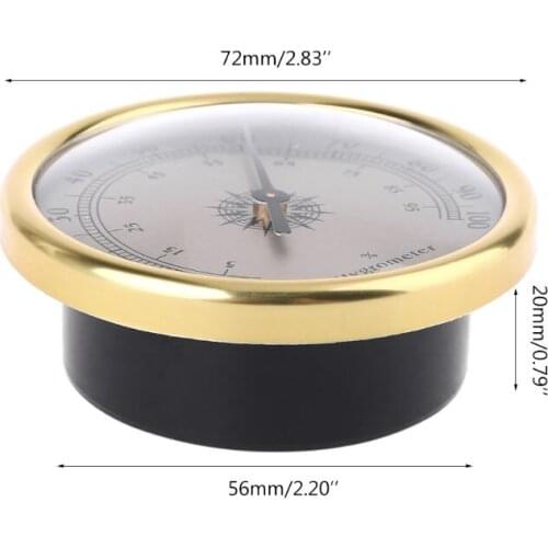 7.2cm Gold Ring Surface Hygrometer Instrumentation Thermometer Humidity Meter Gauge - No battery needed