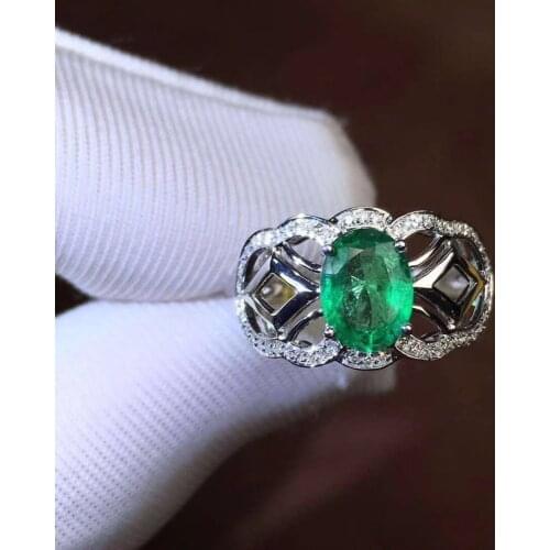 Emerald ring Free shipping Natrual real emerald 925 sterling silver gemstone Fine jewelry 5*7mm