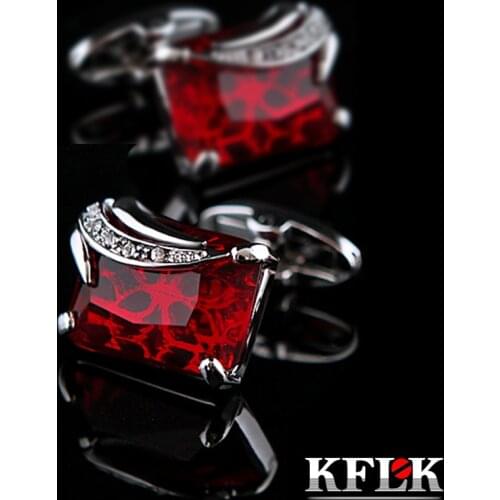 KFLK Jewelry shirt cufflinks for mens Wedding Brand cuff buttons Red Pierced cuff links High Quality abotoaduras guests