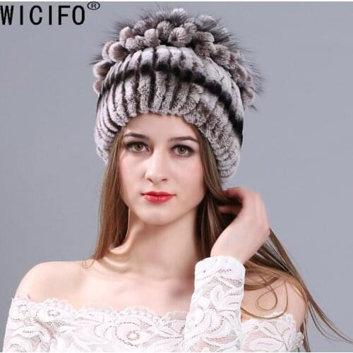 Wucifo 2019 Fur Hat Female Rex Rabbit Hat For Women Winter High Quality Womens Fur Hats Beanies Winter Russian Warm Caps