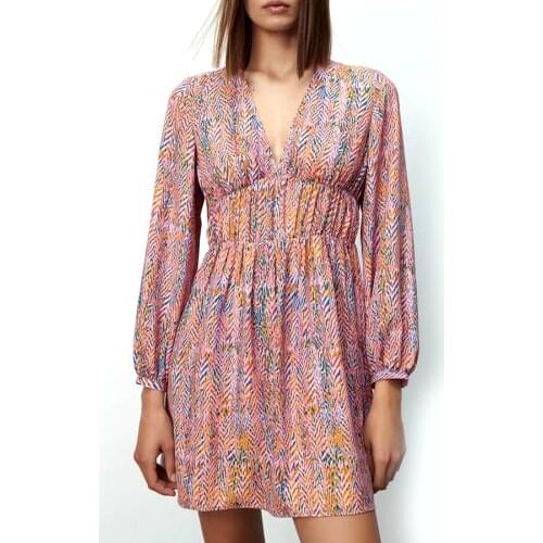 GypsyLady Floral Boho Mini Dress Autumn Printed Vintage Chic Holiday Dress Women Long Sleeve V-neck Ruffles Beach Ladies Dresses