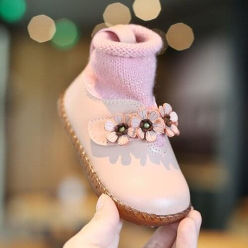 Fashion Children Boots Kids Girl Snow Boots Flowers Casual Toddler Soft Bottom Winter Warm Cotton Shoes Baby Rubber Martin Boots