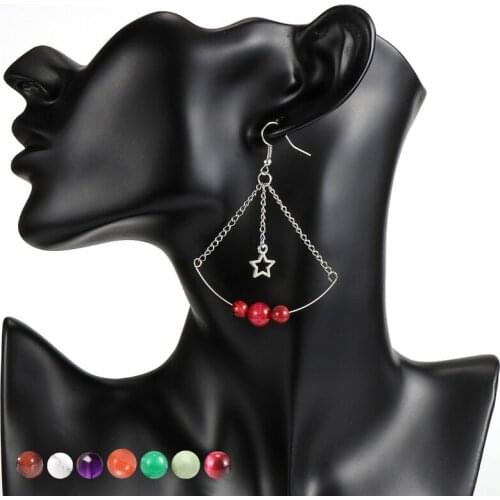 2020 New Design Fashion Women Natural Stone Beads Dangle Earring Hyperbolic Big Geometric Triangle Long Tassel Earrings New Gift
