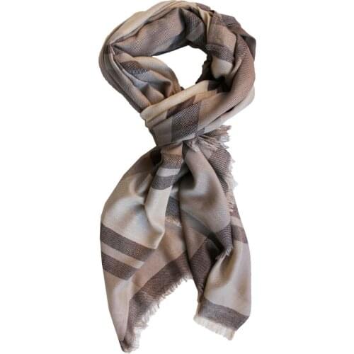 Mens Tartan Square Beige Brown Striped Lines Scarf Light Shawl XL
