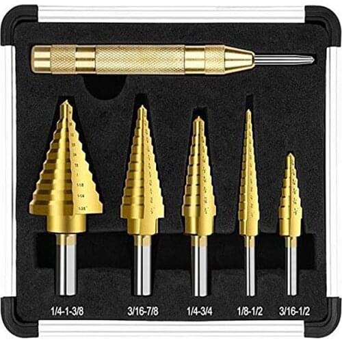 New 6 Pcs Step Drill Bit Set Hss Cobalt Multiple Hole 50 Sizes Cobalt Titanium Conical Carbide Drill Perforator Hole Cutter Tool