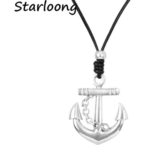 New Fashion vintage Anchor zinc alloy pendant multi-layer genuine black leather long chain necklaces for women and men jewelry