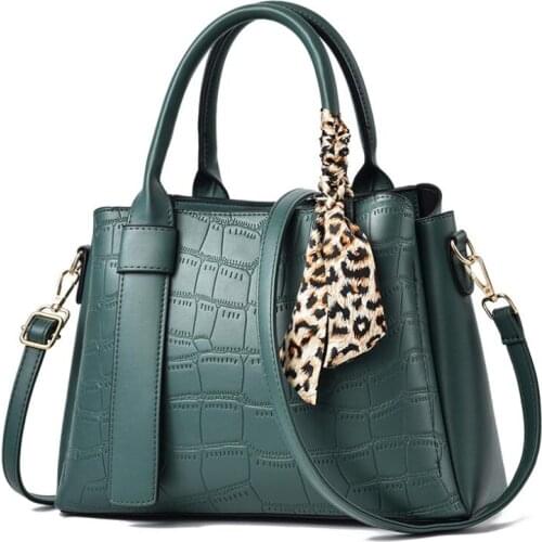 2021 New Women Leather Handbag Luxury Female Shoulder Bag Leopard Pattern Silk Scarf Decorated Lady Bags Women Crossbody Bag Sac