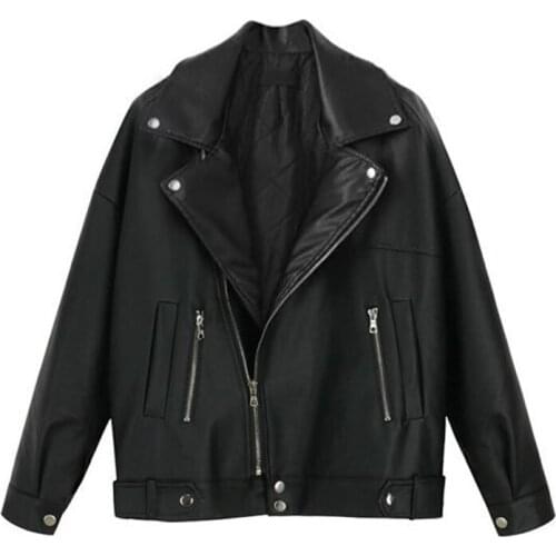 New Spring Autumn Womens Leather Jackets Moto & Biker Female PU Leather Coats Loose Plus Size Woman Clothes Lady Streetwear