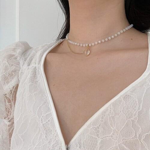 New Necklace 2021 Neck Chain Beaded Choker Drop Zircon Pendant Necklaces for Women Clavicle Chains Necklace Jewelry Wholesale