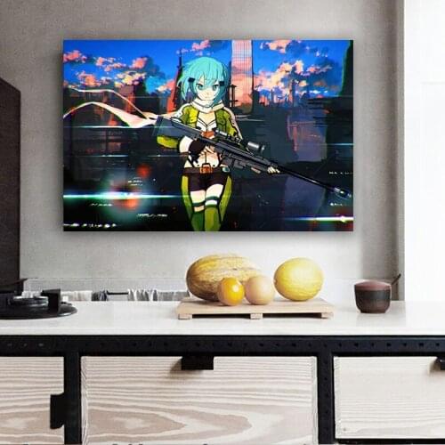 Anime Game Posters Sinon Sword Art Online Poster Canvas Art Poster and Wall Art Picture Print Modern Family Bedroom Decor