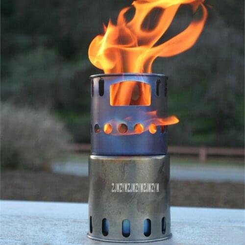 STV-11 Portable Outdoor Backpacking Wood Burning Stove+Well Subrack (Stainless Steel) Ultra-light Titanium Fireplace Burners