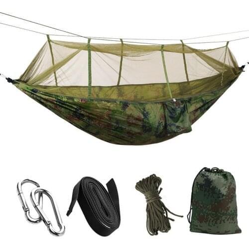 1-2 Person Portable Outdoor Camping Hammock with Mosquito Net High Strength Parachute Fabric Hanging Bed