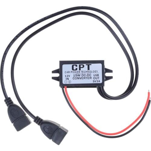 DC DC Converter 12V Buck To 5V 3A Dual USB Output Jack Car Power Regulator Voltage Step Down Module Power Supply 1pcs