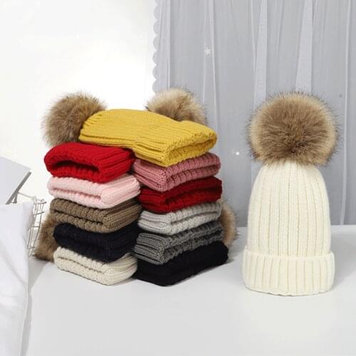 [Rancyword] Fashion Woman Winter Hat For Children Pompoms Knitted Warm Hats Solid Color Girls Comfortable Soft Hat Accessories