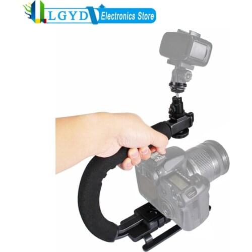 PULUZ U/C Shape Handheld DV Bracket Stabilizer Kit with Cold Shoe Tripod Head&Phone lamp&Quick Release Buckle for Camera Phone