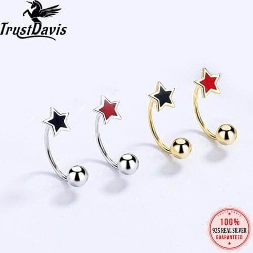 Trustdavis Real 925 Sterling Silver Fashion Charm Star Beads Screw Stud Earrings For Women Wedding Party Fine Jewelry DA2382