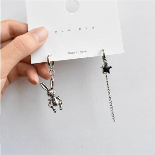 Drop Earrings for Women New Hip Hop Rabbit Black Star Earrings Fashion Long Asymmetric Earrings Jewelry Accessories Wholesale