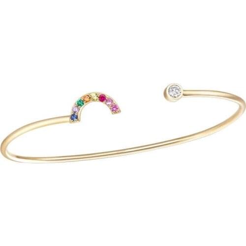 SOELLE Cute S925 Sterling Silver Colorful Cubic Zirconia Stones Rainbow CZ Bangle Women Girls Fashion Bracelet Cuff Jewelry