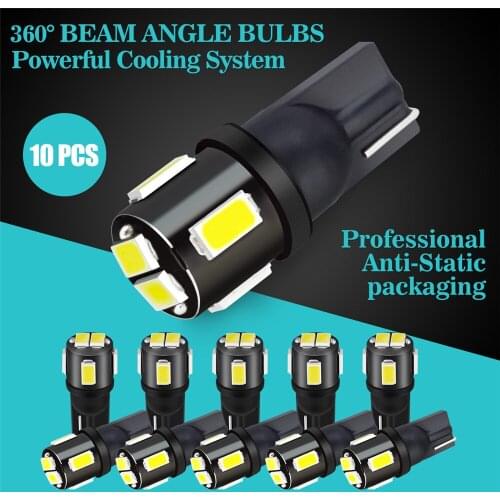 10Pcs T10 LED Dome Reading License Plate Light Car Interior Bulbs 6000K White Auto 12V Lamp 168 2825 194 W5W