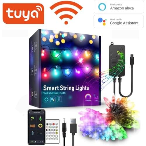 Tuya WiFi Smart LED Fairy Lights IP65 WaterProof RGB Strip Light Alexa Google Home Remote Christmas Tree Lights Decor Smart Life