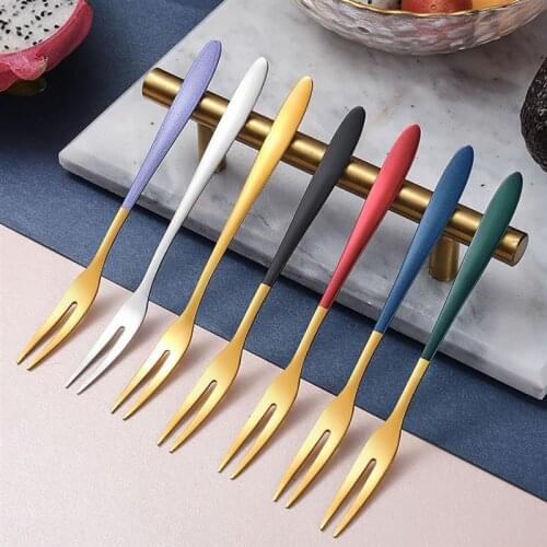 Two-Tine Fruit Fork Stainless Steel Forks For Watermelon Salad Flatware Dessert Cake Pastry Forks Restaurant Kitchen Tools