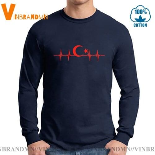 Funny Turkish Flags T-shirt Turkey Fans Cheer Moon Stars Heartbeat Casual Cotton Summer Long Sleeve men T Shirt