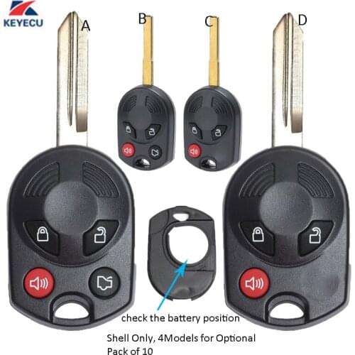 KEYECU 10X Replacement Remote Key Shell Case Fob for Ford Escape Fiesta Transit Connect 2011-2016 OUCD60022, 4Models for Choose