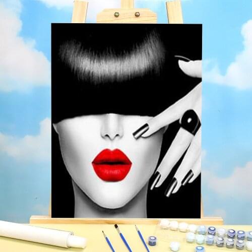Woman Red And Black DIY Painting By Numbers Set Acrylic Paints 40*50 Painting On Canvas Wall Decoration Kids Drawing
