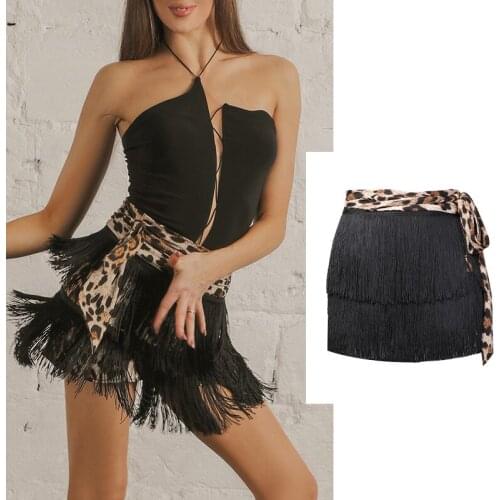 2020 Latin Dance Skirt Women Sexy Leopard Print Fringe Skirts Ladies Samba Salsa Cha Practice Performance Dancing Clothes SL2392