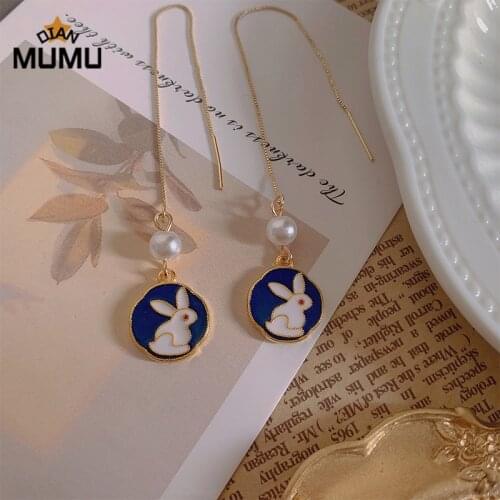 2021New Chinese Style Rabbit Earring long Elegant Temperament clever Lovely Moon Rabbit Ear String Earrings For Women Gift