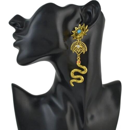 Ethnic Vintage Antique Stud Earrings Gothic Egyptian Pharaoh Sun Snake Twist Pendant Statement Earrings For Women JEN0079
