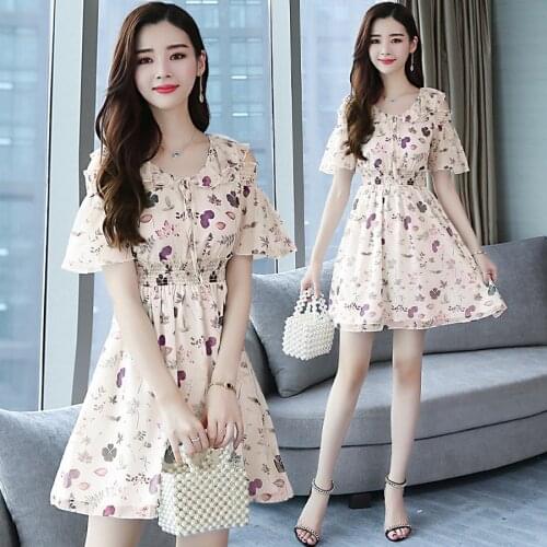 Plus Size Summer Vintage Floral Chiffon Sundress 2021 Korean Elegant Women Mini Sexy Dresses Party Short Sleeve Beach Vestidos