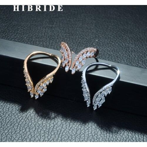 HIBRIDE New Trendy Womens Jewelry Hand Made AAA Cubic Zirconia Butterfly Wings Adjust Wedding Ring for Women Bijourx R-266