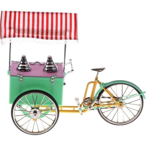 1:10 Alloy Diecast Tricycle Ice Cream Truck Van Bike Model Bicycle Toys