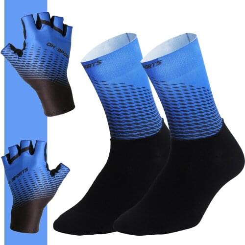 1 Pair Half Finger Cycling Gloves With 1 Pair Cycling Socks Men Women Sports Anti-slip Anti-sweat Bike Gloves Racing Bicycle Set
